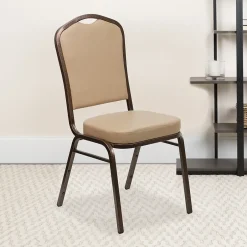 Clearance HERCULES Series Vinyl Banquet Stacking Chair, Tan/Copper Vein Frame, 4 Pack (4FDC01CPRTN) Folding & Stacking
