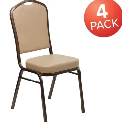 Clearance HERCULES Series Vinyl Banquet Stacking Chair, Tan/Copper Vein Frame, 4 Pack (4FDC01CPRTN) Folding & Stacking