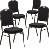 Clearance HERCULES Series Fabric Banquet Stacking Chair, Black Patterned/Gold Vein Frame, 4 Pack (4FDC01GVS0806) Folding & Stacking
