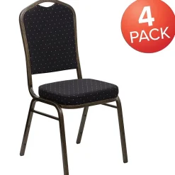 Clearance HERCULES Series Fabric Banquet Stacking Chair, Black Patterned/Gold Vein Frame, 4 Pack (4FDC01GVS0806) Folding & Stacking