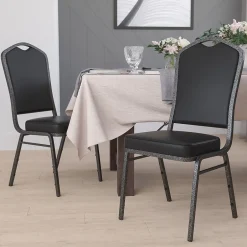 Outlet HERCULES Series Vinyl Banquet Stacking Chair, Black/Silver Vein Frame, 4 Pack (4FDC01SVBKVY) Folding & Stacking