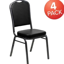 Outlet HERCULES Series Vinyl Banquet Stacking Chair, Black/Silver Vein Frame, 4 Pack (4FDC01SVBKVY) Folding & Stacking