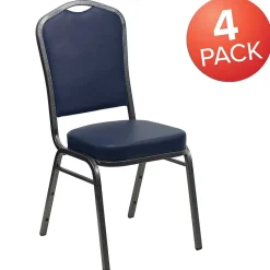 New HERCULES Series Vinyl Banquet Stacking Chair, Navy/Silver Vein Frame, 4 Pack (4FDC01SVNY) Folding & Stacking