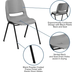 Hot HERCULES Series Plastic Shell Stack Chair, Gray/Black (RUTEO1GY) Folding & Stacking