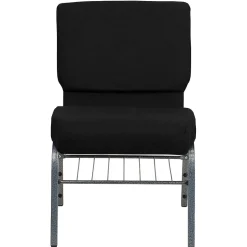 HERCULES Series Fabric Church Chair with Book Rack, Black/Silver Vein Frame (XUCH0221BKSVB) Folding & Stacking