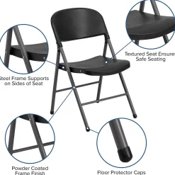 Hot HERCULES™ Plastic Armless Folding Chair With Charcoal Frame, Black, 4/Pack Folding & Stacking
