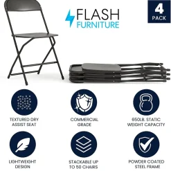 Outlet HERCULES™ Plastic Armless Folding Chair, Black, 4/Pack (4LEL3BLACK) Folding & Stacking
