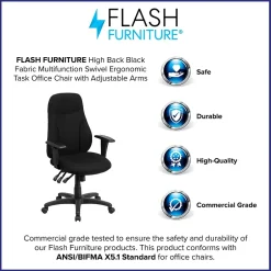 New Hughes Ergonomic Fabric Swivel High Back Task Office Chair, Black (BT90297HA) Office Chairs