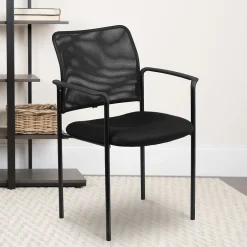 Jana Mesh Stackable Side Chair with Arms, Black (GO5162) Folding & Stacking