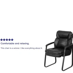 Discount Leather Mid Back Executive Side Chair With Sled Base, Black Office Chairs