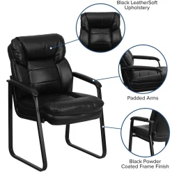 Discount Leather Mid Back Executive Side Chair With Sled Base, Black Office Chairs