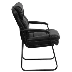 Discount Leather Mid Back Executive Side Chair With Sled Base, Black Office Chairs
