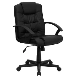 Clearance Lindon LeatherSoft Swivel Mid-Back Task Office Chair, Black (GO937MBKLEA) Office Chairs