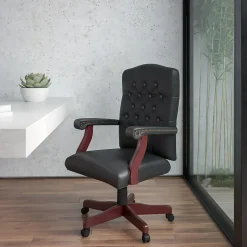 Martha Washington LeatherSoft Swivel Executive Office Chair, Black (801LLF05BKLEA) Office Chairs