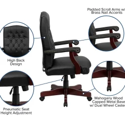 Martha Washington LeatherSoft Swivel Executive Office Chair, Black (801LLF05BKLEA) Office Chairs