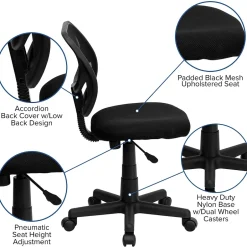 New Neri Armless Ergonomic Mesh Swivel Low Back Task Office Chair, Black (WA3074BK) Office Chairs