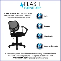 Hot Neri Ergonomic Mesh Swivel Low Back Task Office Chair, Black (WA3074BKARM) Office Chairs