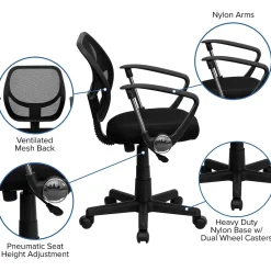 Hot Neri Ergonomic Mesh Swivel Low Back Task Office Chair, Black (WA3074BKARM) Office Chairs