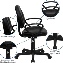 Sale Ronald Ergonomic LeatherSoft Swivel Mid-Back Task Office Chair, Black (BT688BKA) Office Chairs