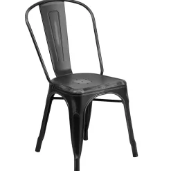 Clearance Tenley Metal Stacking Chair, Distressed Black (ET3534BK) Folding & Stacking
