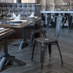 Clearance Tenley Metal Stacking Chair, Distressed Black (ET3534BK) Folding & Stacking