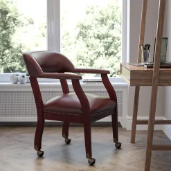 Discount Vinyl Mid Back Luxurious Conference Chair With Casters, Oxblood Office Chairs