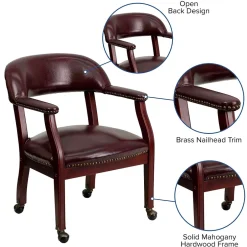 Discount Vinyl Mid Back Luxurious Conference Chair With Casters, Oxblood Office Chairs