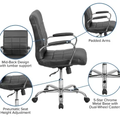 Outlet Vivian Vinyl Swivel Mid-Back Executive Office Chair, Black (GO2240BK) Office Chairs