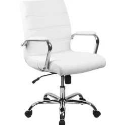Whitney Ergonomic LeatherSoft Swivel Mid-Back Executive Office Chair, White/Chrome (GO2286MWH) Office Chairs
