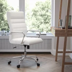Outlet Whitney Ergonomic LeatherSoft Swivel High Back Executive Office Chair, White/Chrome (GO2286HWH) Office Chairs