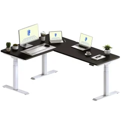 Outlet E7L Series 76"W Electric L-Shaped Adjustable Standing Desk, Black/White (E7LW557624B) Standing Desks