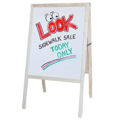 Discount Dry-Erase/Chalkboard Marquee Easel, 42", White/Black/Natural Wood (31200) Dry Erase