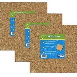 Hot Natural Cork Tiles, 6" x 6", 4 Per Pack, 3 Packs (FLP12066-3) Bulletin