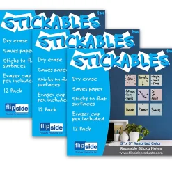 New Products Dry Erase Stickables with Dry Erase Marker, Assorted Pastel Colors, 3" x 3", 12 Per Pack, 3 Packs (FLP94433-3) Dry Erase