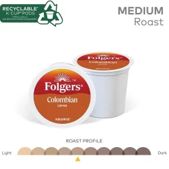 Keurig K-Cups<Folgers 100% Colombian Coffee, Keurig K-Cup Pod, Medium Roast, 24/Box, 4 Boxes/Carton (6659CT)