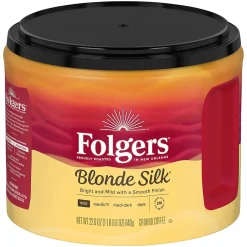 Coffee<Folgers Blonde Silk Caffeinated Ground Coffee, Light Roast, 22.6 oz. (SMU20433)