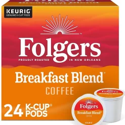 Keurig K-Cups<Folgers Breakfast Blend Coffee, Light Roast, 0.24 oz. Keurig® K-Cup® Pods, 24/Box (000370677/6684)