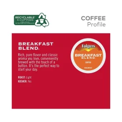 Keurig K-Cups<Folgers Breakfast Blend Coffee, Keurig K-Cup Pod, 96/Carton (000370677/6684CT)