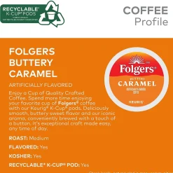 Keurig K-Cups<Folgers Buttery Caramel Coffee, Keurig K-Cup Pod, Medium Roast, 24/Box, 4 Boxes/Carton (6680CT)