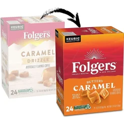 Keurig K-Cups<Folgers Buttery Caramel Coffee, Medium Roast, 0.31 oz. Keurig® K-Cup® Pods, 24/Box (6680)