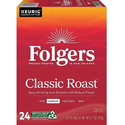 Keurig K-Cups<Folgers Classic Roast Coffee Keurig® K-Cup® Pods, Medium Roast, 96/Carton (204496)