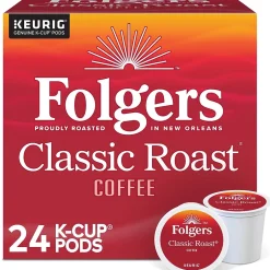 Keurig K-Cups<Folgers Classic Roast Coffee, Medium Roast, 0.28 oz. Keurig® K-Cup® Pods, 24/Box (6685)