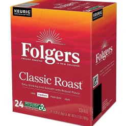 Keurig K-Cups<Folgers Classic Roast Coffee, Medium Roast, 0.28 oz. Keurig® K-Cup® Pods, 24/Box (6685)