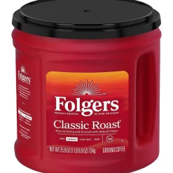 Coffee<Folgers Classic Roast Ground Coffee, Medium Roast, 25.9 oz. Canister (SMU02042/2550030407)