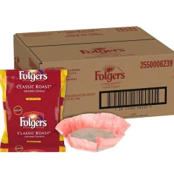 Coffee<Folgers Classic Roast Ground Coffee, Medium Roast, Filter Packs, 40/Carton (PRO22142)