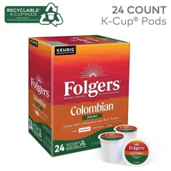 Keurig K-Cups<Folgers Colombian Decaf Coffee Keurig® K-Cup® Pods, Medium Roast, 24/Box (5000053359)