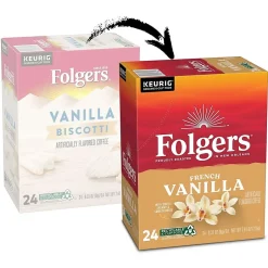 Keurig K-Cups<Folgers French Vanilla Coffee, Medium Roast, 0.31 oz. Keurig® K-Cup® Pods, 24/Box (6661)
