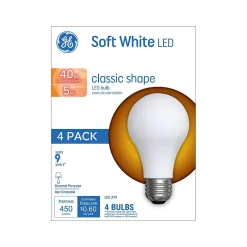Light Bulbs<GE 5 Watt Soft White LED neral-Purpose Bulb, 4/Pack (99176)