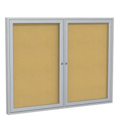 Clearance 4' H x 5' W Enclosed Natural Cork Bulletin Board with Satin Frame, 2 Door (PA24860K) Bulletin