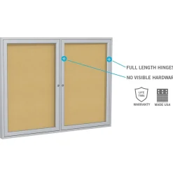 Clearance 4' H x 5' W Enclosed Natural Cork Bulletin Board with Satin Frame, 2 Door (PA24860K) Bulletin